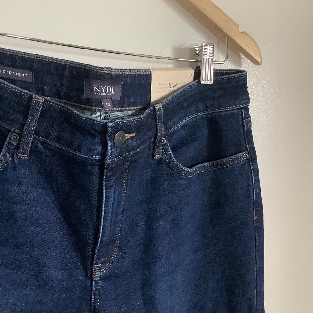 NYDJ Marilyn Straight Leg Jeans Riverbridge Dark Blue MGWRMS9300 Womens 12 30in - Picture 3 of 12